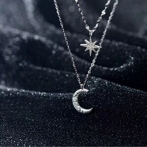 Silver Moon and Star Necklace